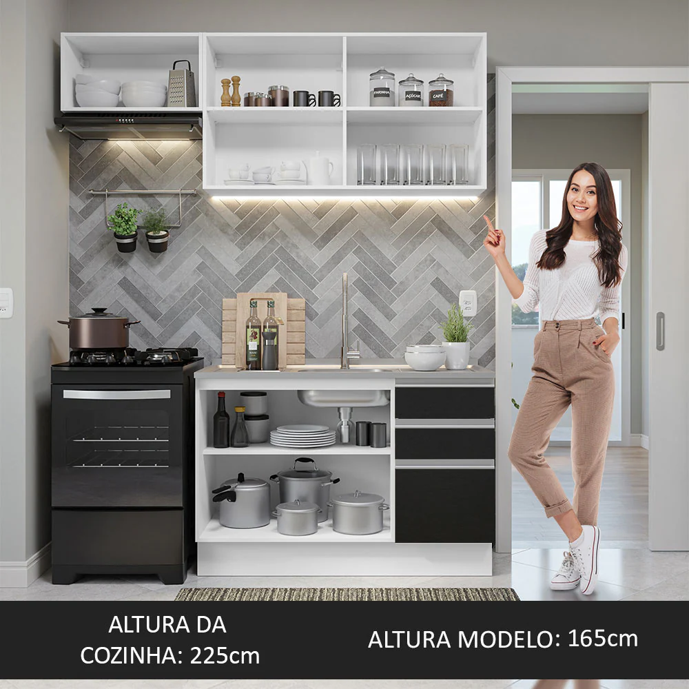 Armário de Cozinha Compacta 180cm Branco/Preto Glamy Madesa 09 - Image 6