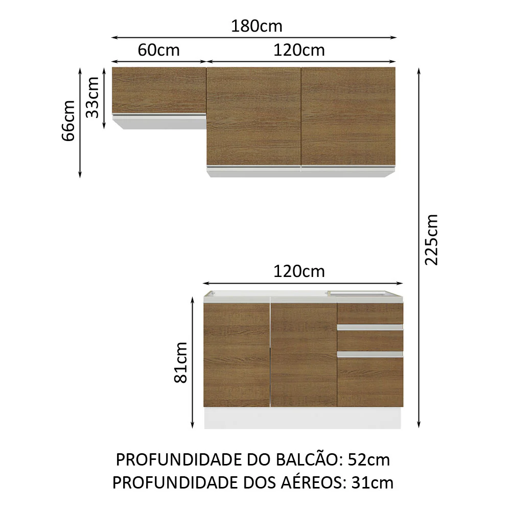 Armário de Cozinha Compacta 180cm Branco/Rustic Glamy Madesa 09 - Image 3