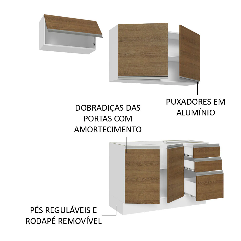 Armário de Cozinha Compacta 180cm Branco/Rustic Glamy Madesa 09 - Image 4
