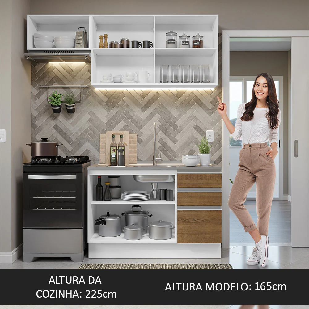 Armário de Cozinha Compacta 180cm Branco/Rustic Glamy Madesa 09 - Image 6