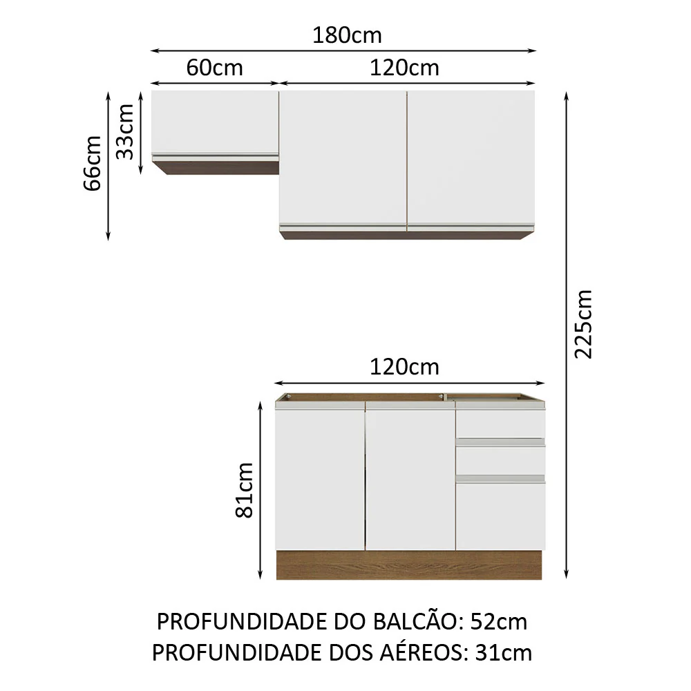 Armário de Cozinha Compacta 180cm Rustic/Branco Glamy Madesa 09 - Image 3