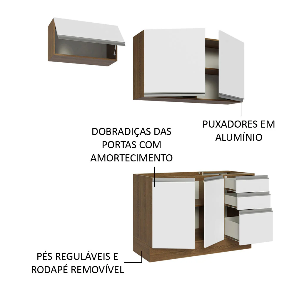 Armário de Cozinha Compacta 180cm Rustic/Branco Glamy Madesa 09 - Image 4