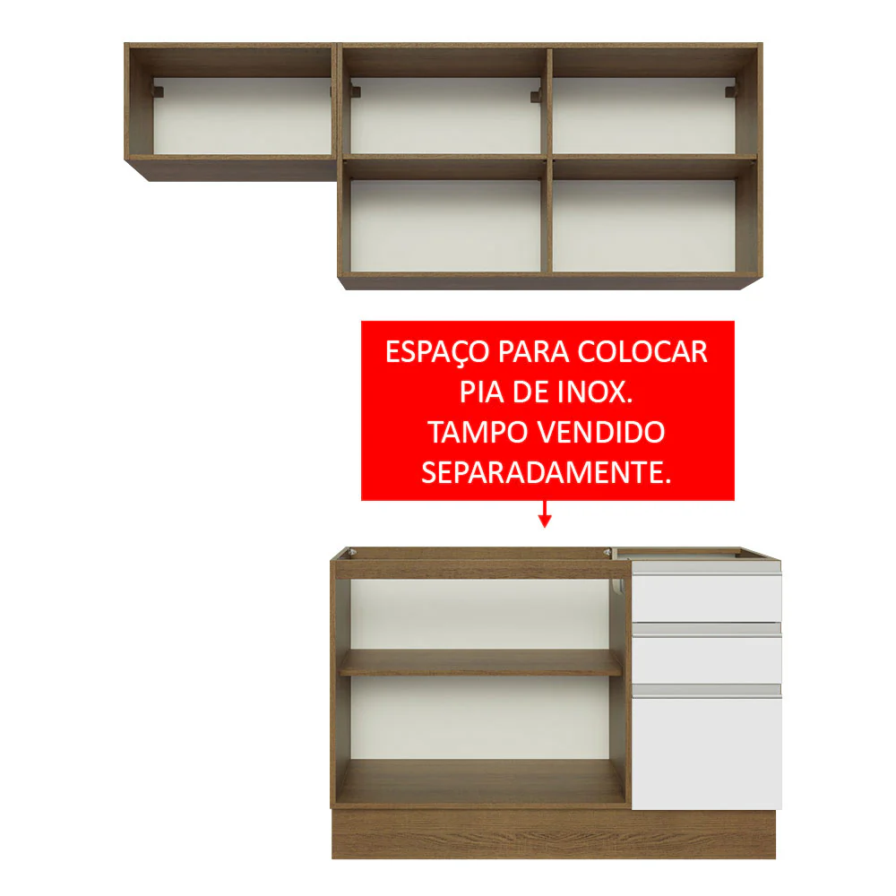 Armário de Cozinha Compacta 180cm Rustic/Branco Glamy Madesa 09 - Image 5