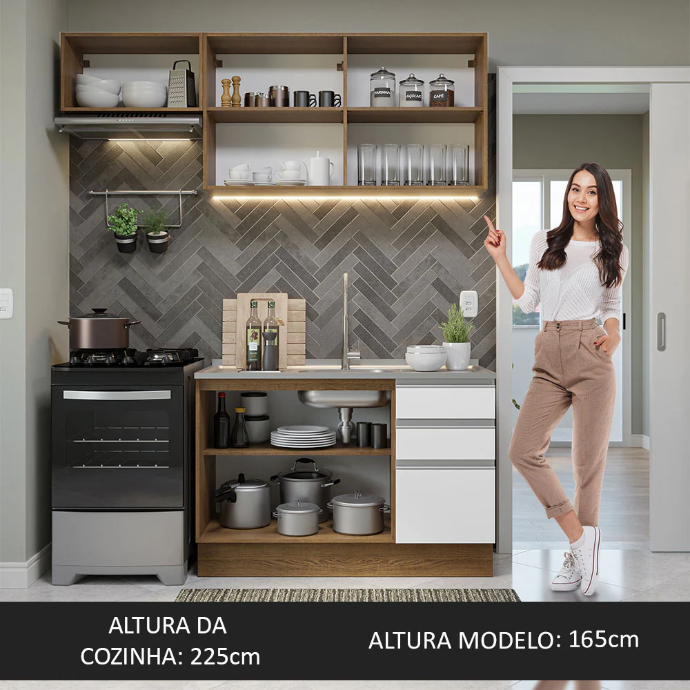 Armário de Cozinha Compacta 180cm Rustic/Branco Glamy Madesa 09 - Image 6