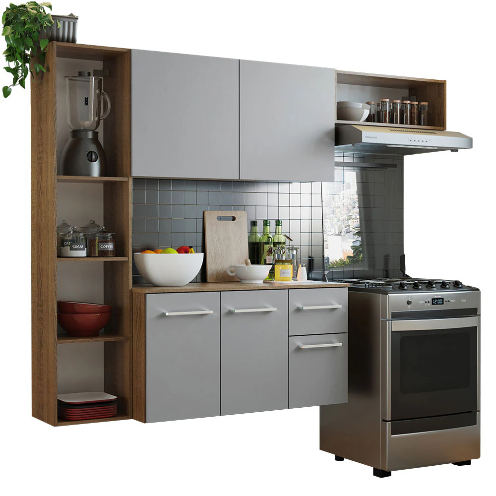 Armário de Cozinha Compacta 180cm Rustic/Cinza Easy Madesa - Image 2