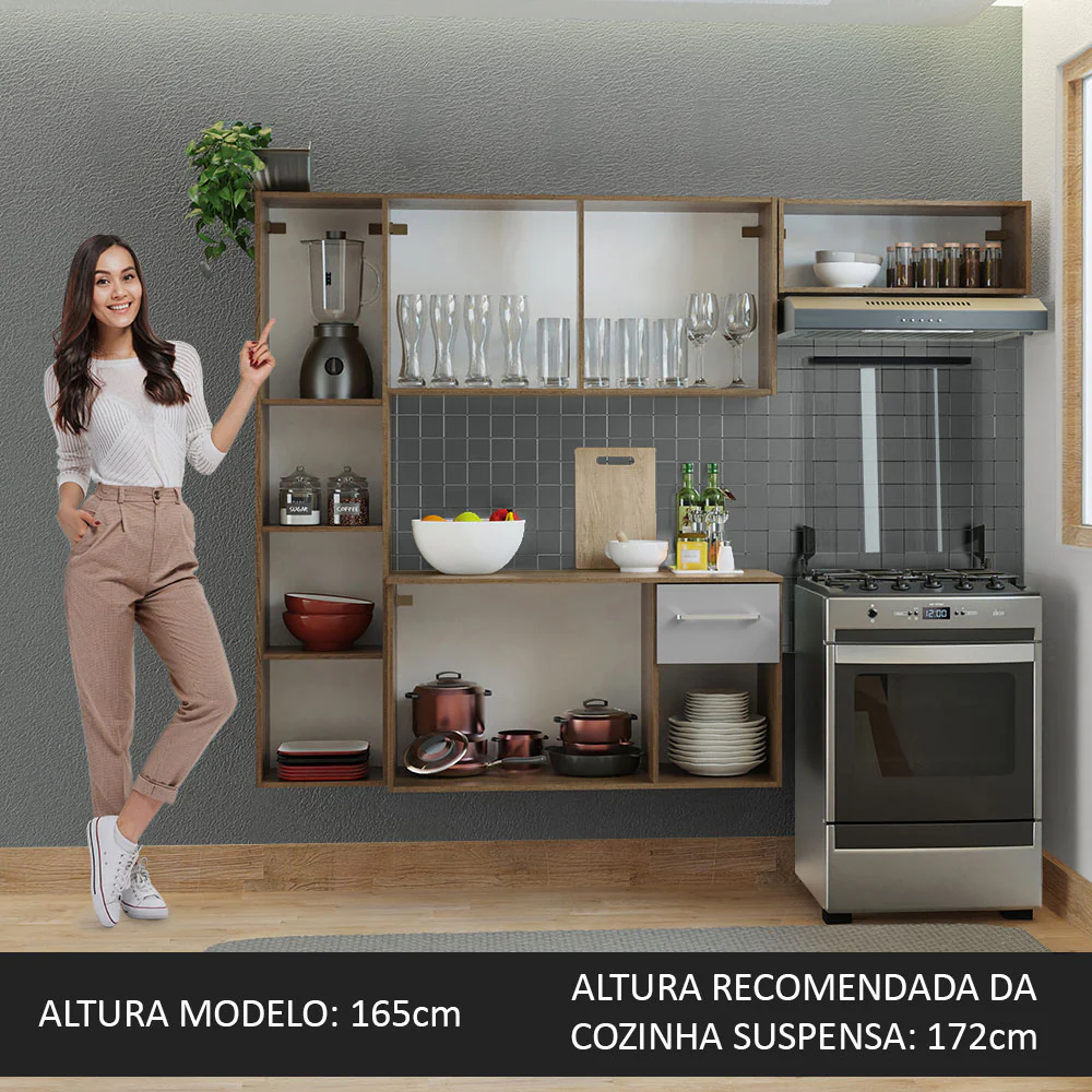 Armário de Cozinha Compacta 180cm Rustic/Cinza Easy Madesa - Image 5
