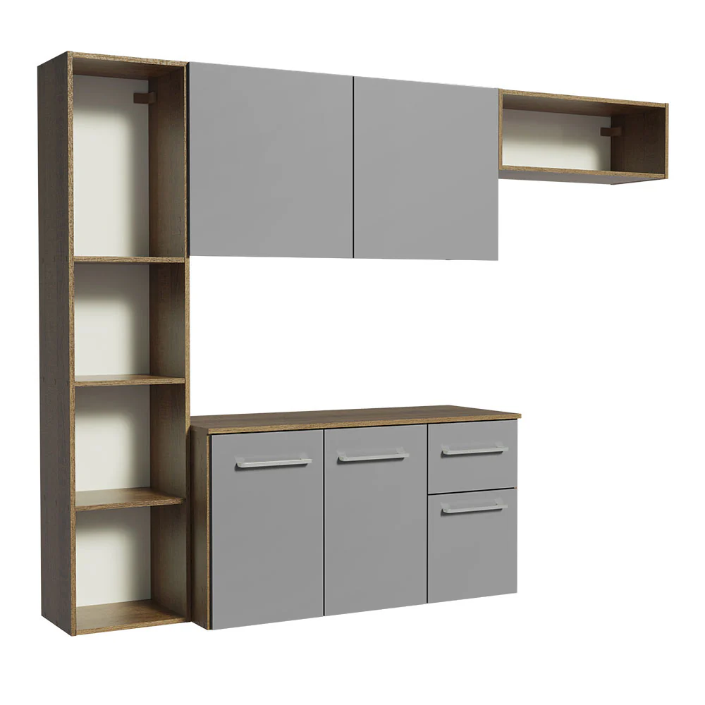 Armário de Cozinha Compacta 180cm Rustic/Cinza Easy Madesa - Image 8