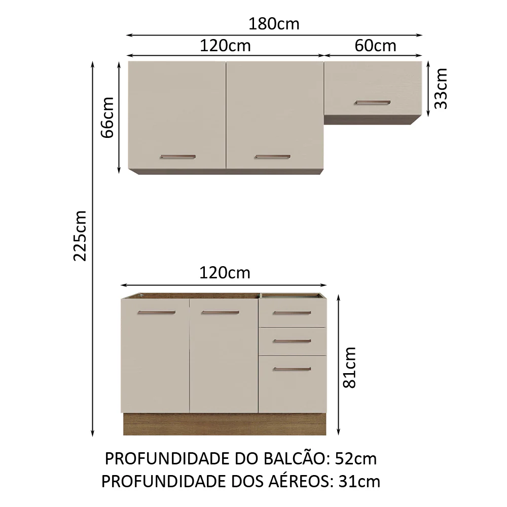 Armário de Cozinha Compacta 180cm Rustic/Crema Agata Madesa 09 - Image 3