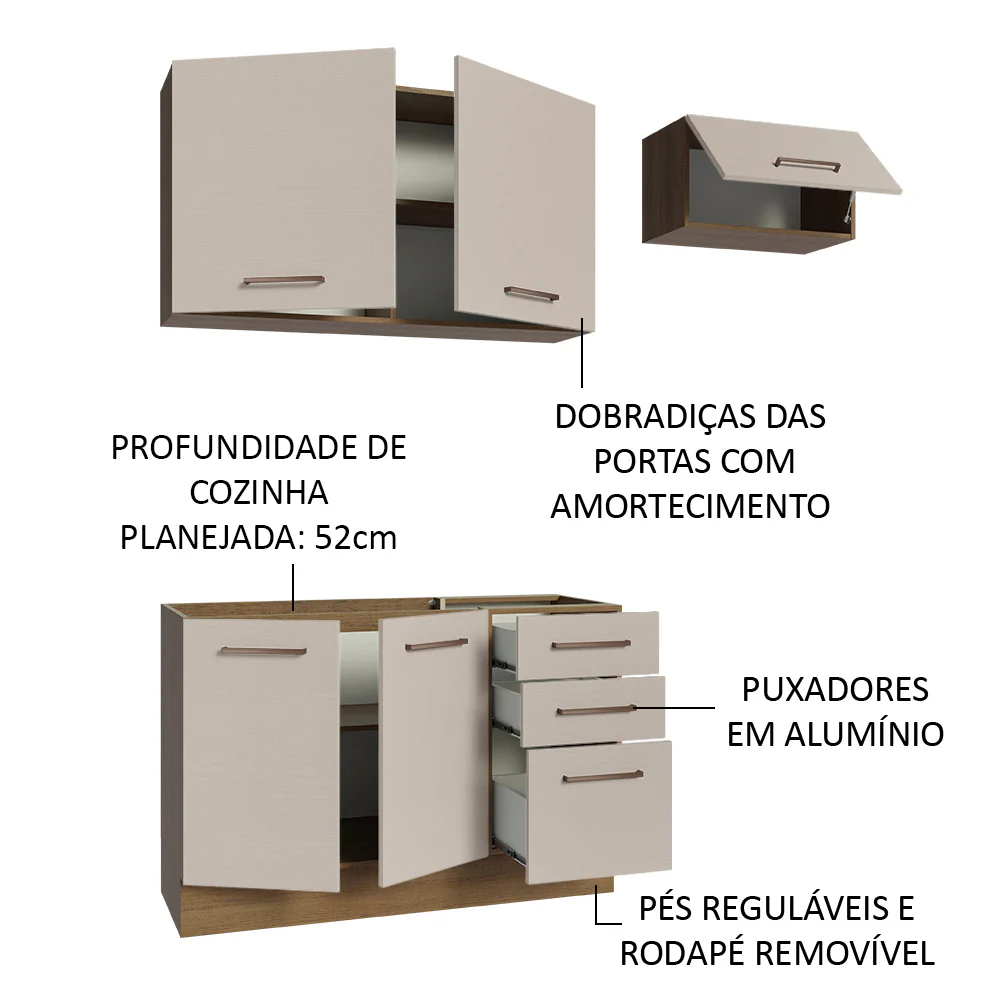 Armário de Cozinha Compacta 180cm Rustic/Crema Agata Madesa 09 - Image 4