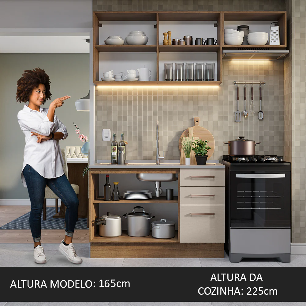 Armário de Cozinha Compacta 180cm Rustic/Crema Agata Madesa 09 - Image 5