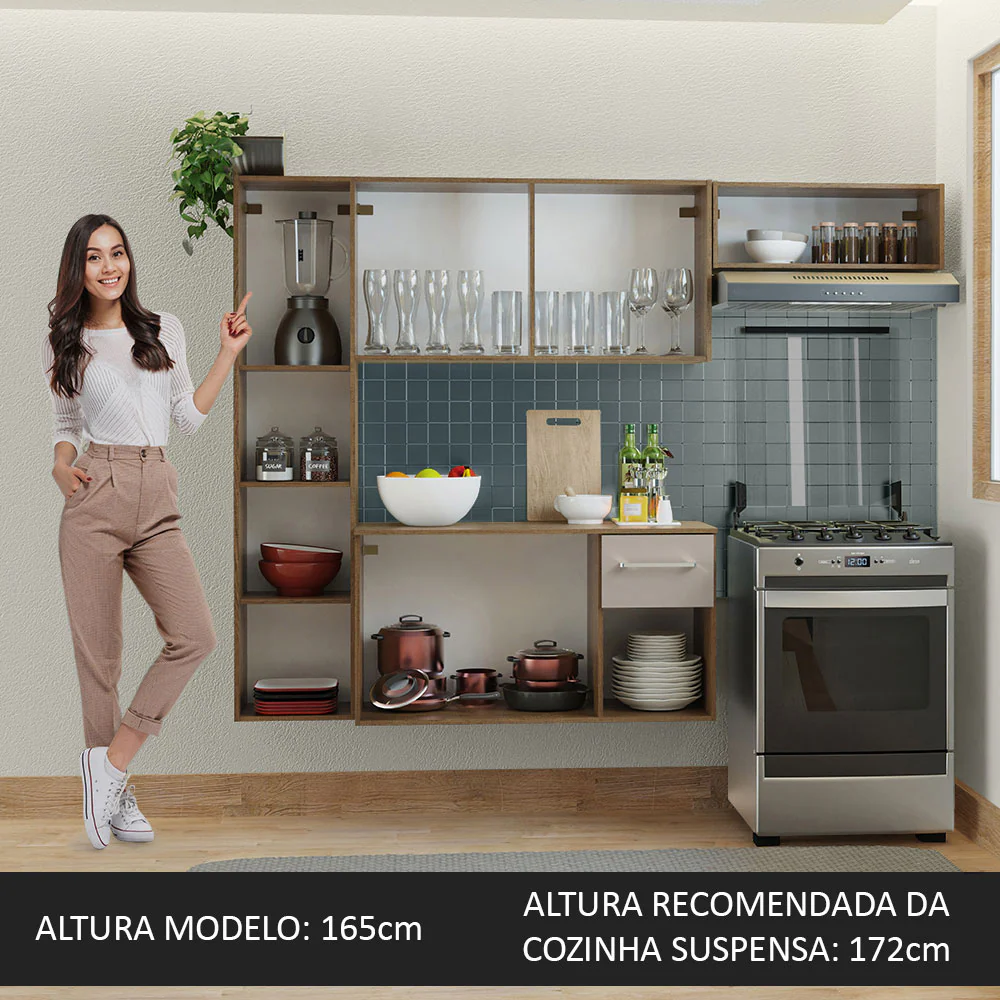 Armário de Cozinha Compacta 180cm Rustic/Crema Easy Madesa - Image 5