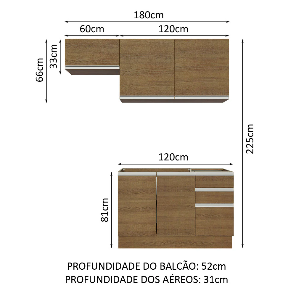 Armário de Cozinha Compacta 180cm Rustic Glamy Madesa 09 - Image 3