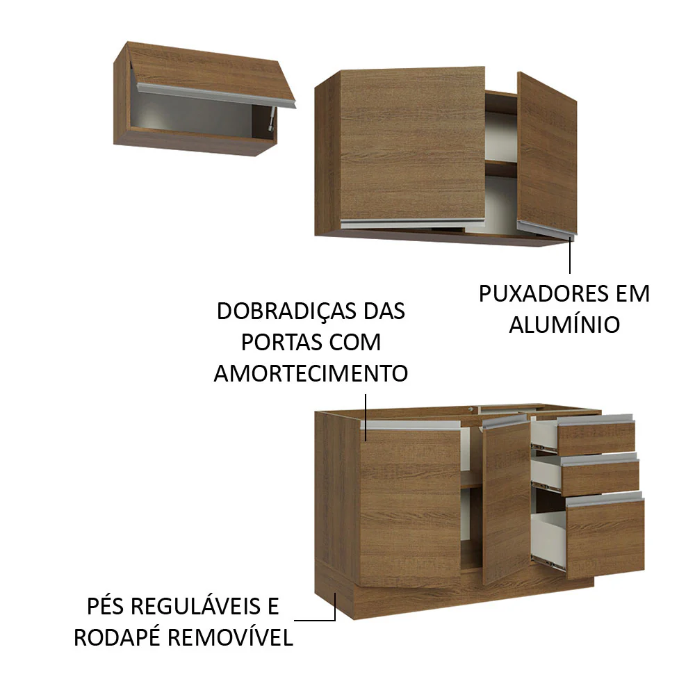 Armário de Cozinha Compacta 180cm Rustic Glamy Madesa 09 - Image 4