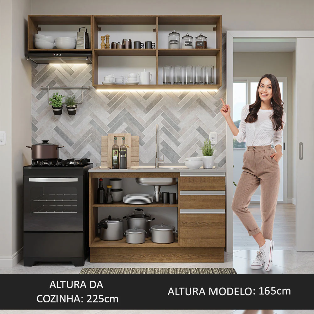 Armário de Cozinha Compacta 180cm Rustic Glamy Madesa 09 - Image 6