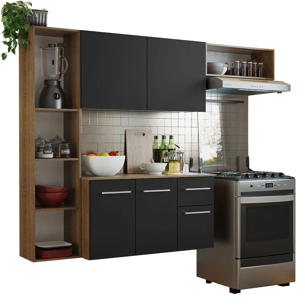 Armário de Cozinha Compacta 180cm Rustic/Preto Easy Madesa - Image 2