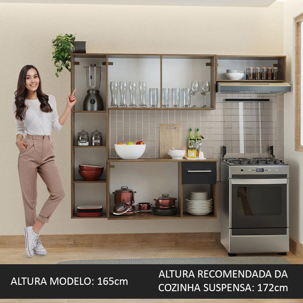 Armário de Cozinha Compacta 180cm Rustic/Preto Easy Madesa - Image 5
