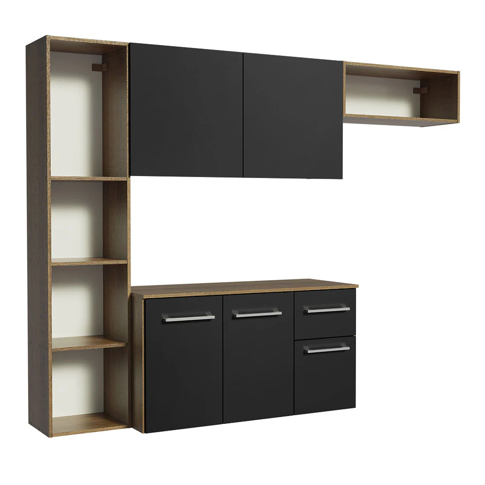 Armário de Cozinha Compacta 180cm Rustic/Preto Easy Madesa - Image 8