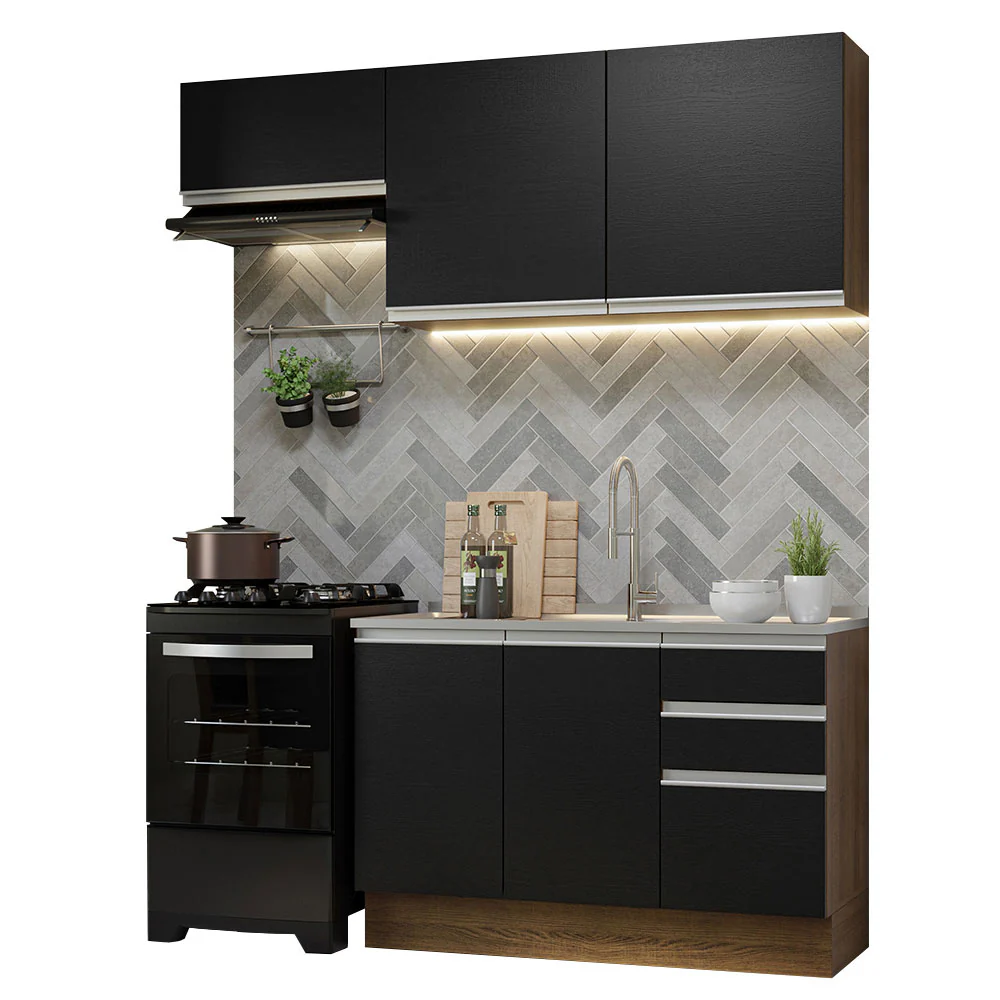 Armário de Cozinha Compacta 180cm Rustic/Preto Glamy Madesa 09 - Image 2