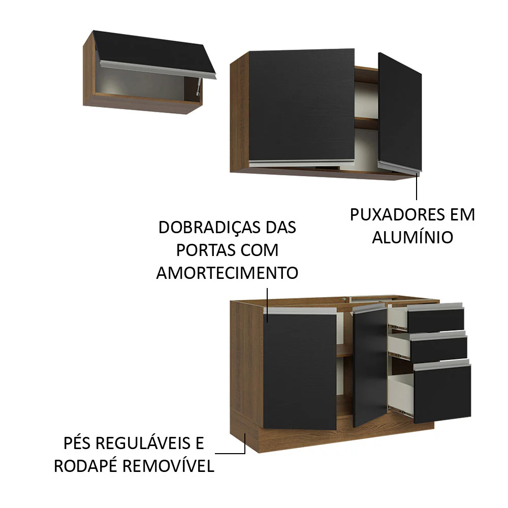 Armário de Cozinha Compacta 180cm Rustic/Preto Glamy Madesa 09 - Image 4