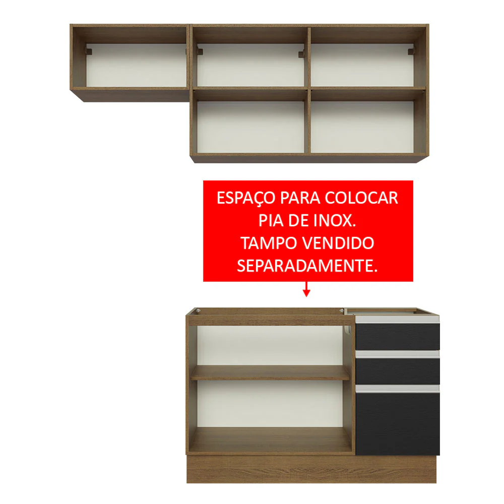 Armário de Cozinha Compacta 180cm Rustic/Preto Glamy Madesa 09 - Image 5