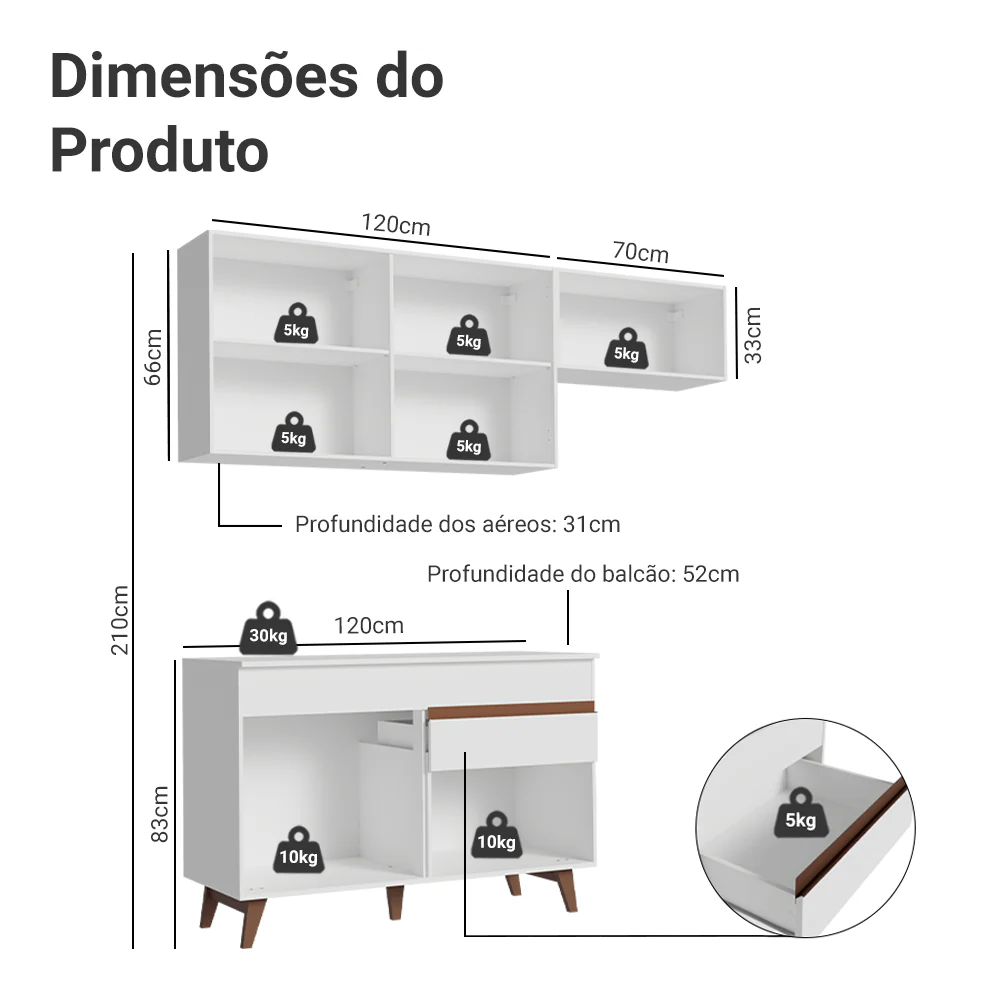 Armário de Cozinha Compacta 190cm Branco Reims Madesa 04 - Image 3