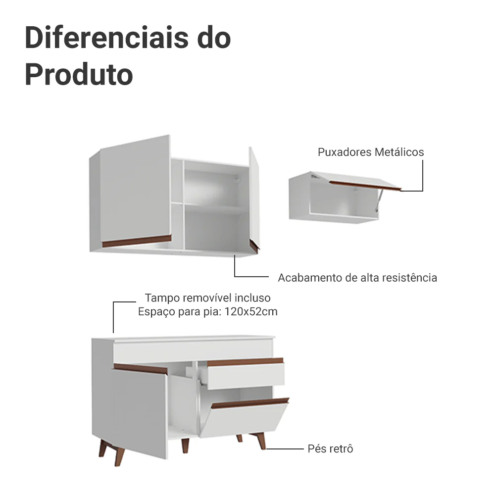 Armário de Cozinha Compacta 190cm Branco Reims Madesa 04 - Image 4