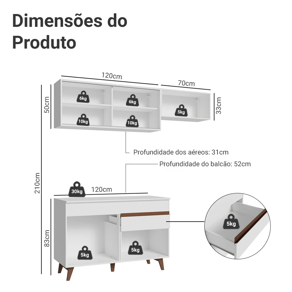 Armário de Cozinha Compacta 190cm Branco Reims Madesa 05 - Image 3