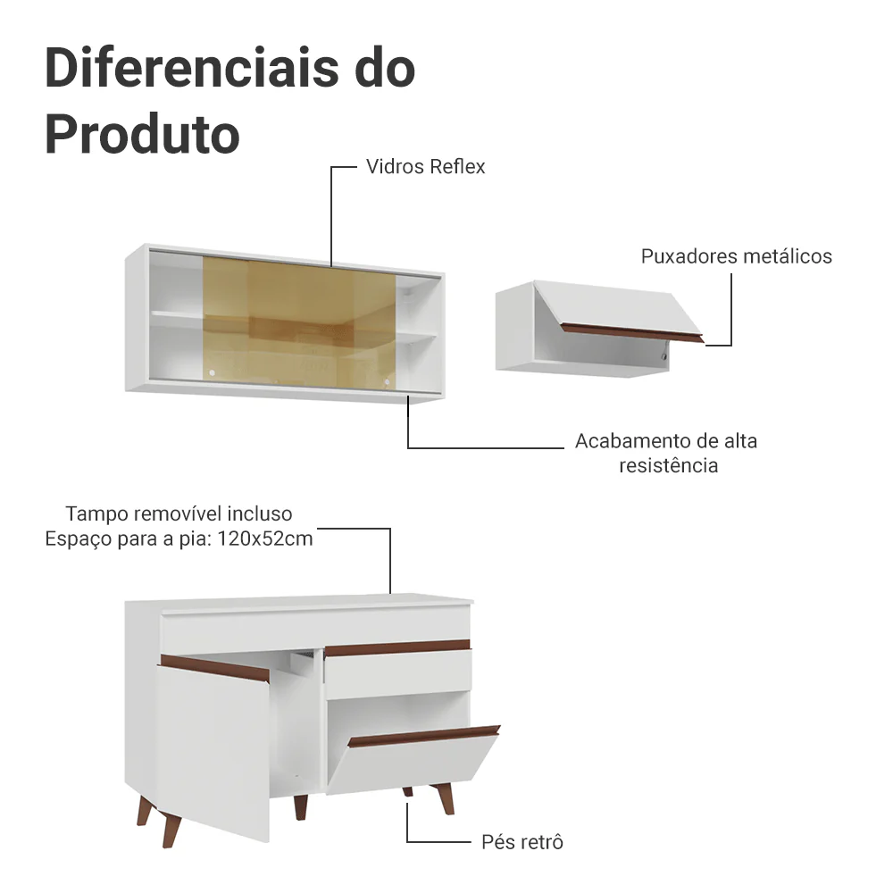 Armário de Cozinha Compacta 190cm Branco Reims Madesa 05 - Image 4