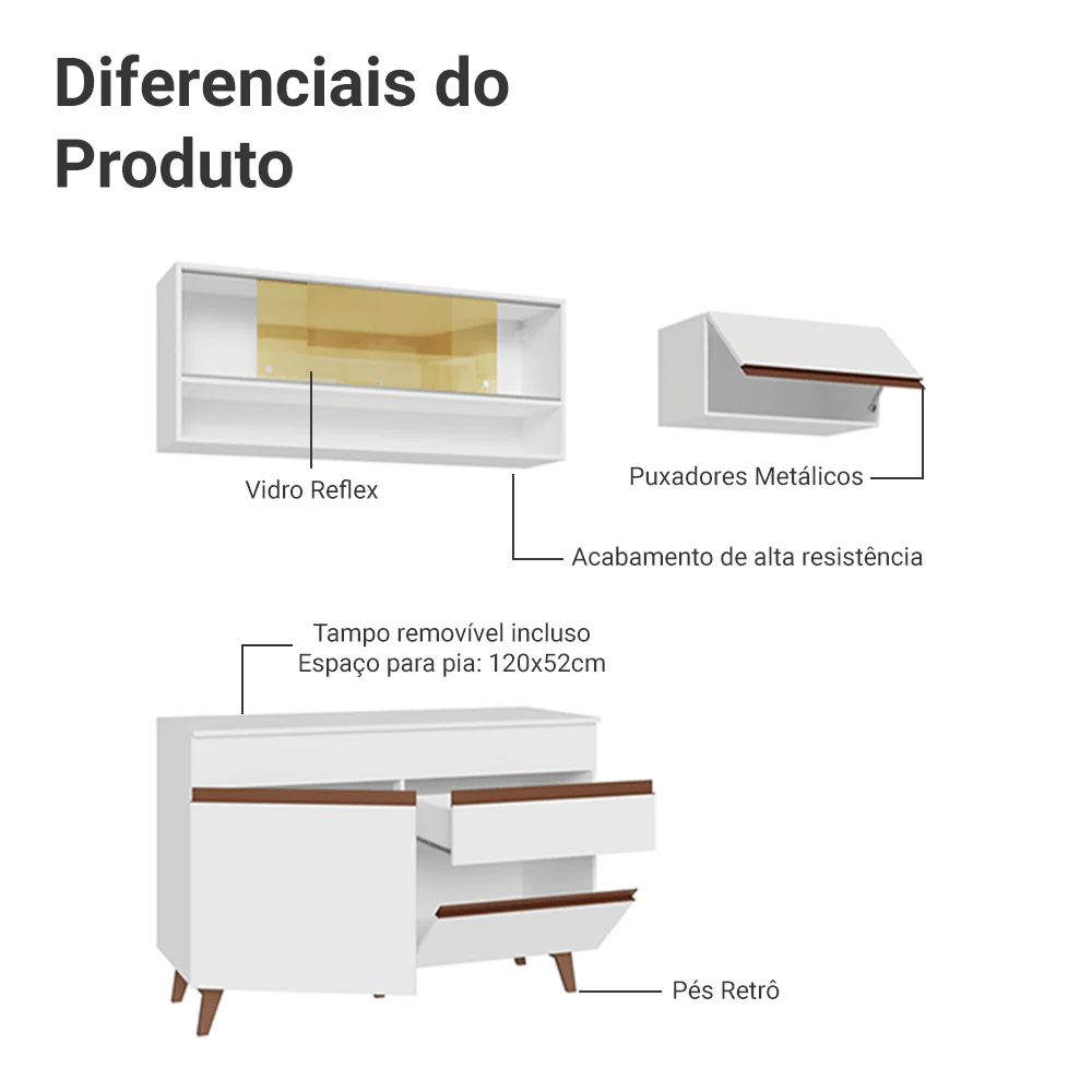 Armário de Cozinha Compacta 190cm Branco Reims Madesa 06 - Image 3
