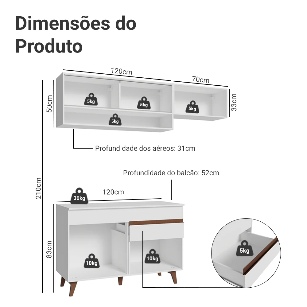 Armário de Cozinha Compacta 190cm Branco Reims Madesa 06 - Image 4