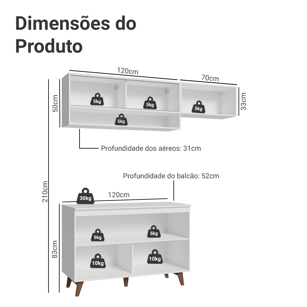 Armário de Cozinha Compacta 190cm Branco Reims Madesa 07 - Image 3