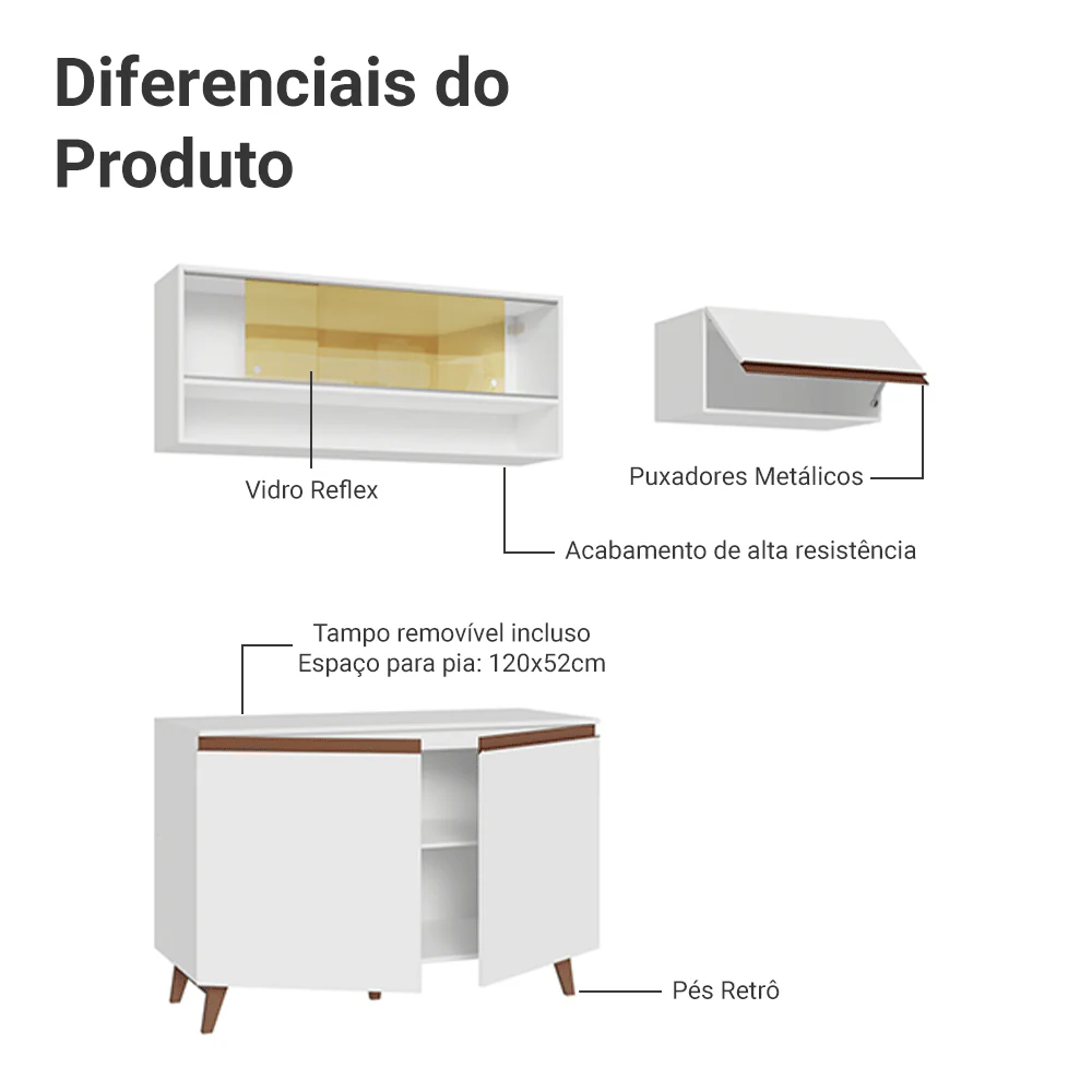 Armário de Cozinha Compacta 190cm Branco Reims Madesa 07 - Image 4