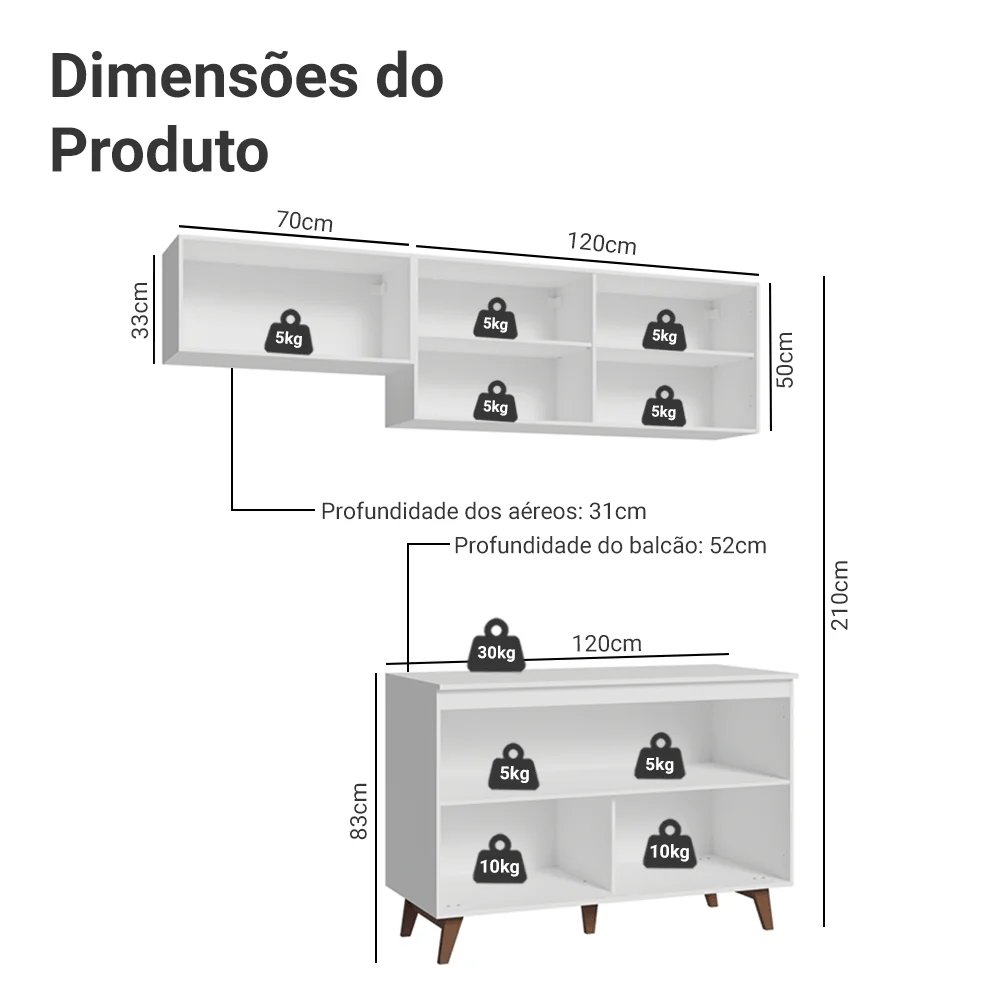Armário de Cozinha Compacta 190cm Branco Reims Madesa 08 - Image 3