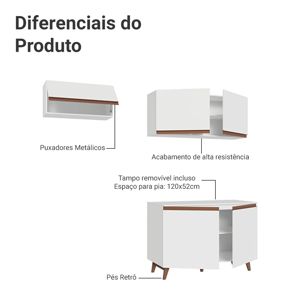 Armário de Cozinha Compacta 190cm Branco Reims Madesa 08 - Image 4