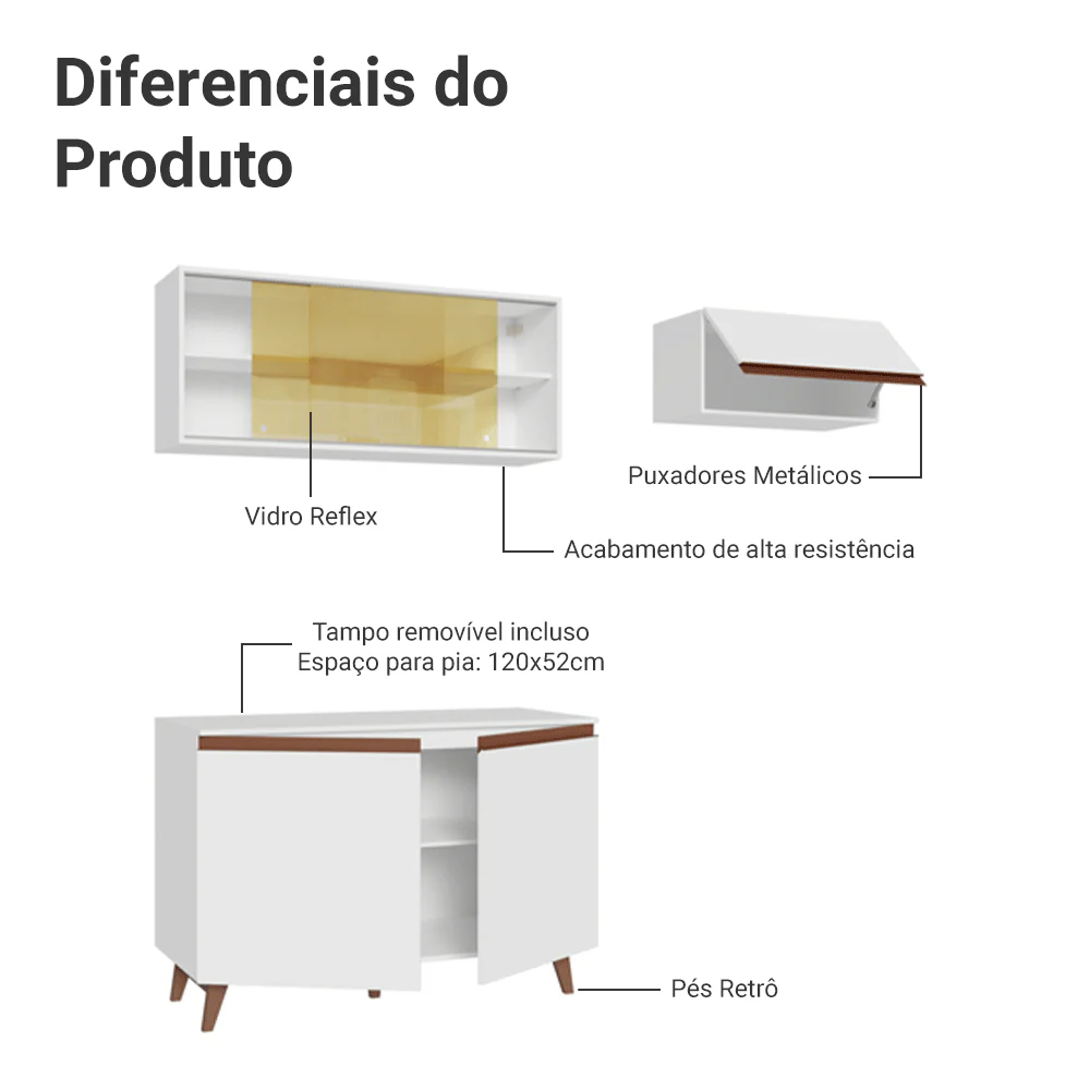 Armário de Cozinha Compacta 190cm Branco Reims Madesa 09 - Image 4