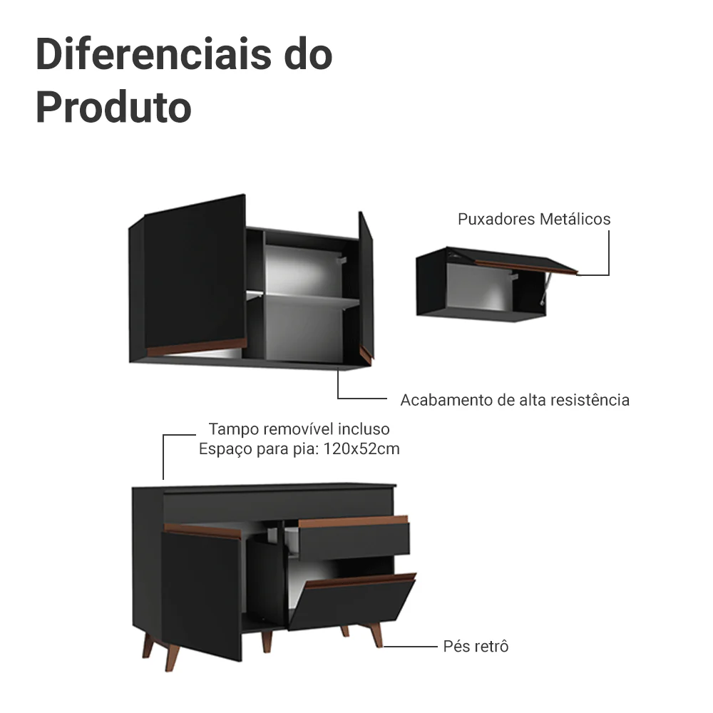 Armário de Cozinha Compacta 190cm Preto Reims Madesa 04 - Image 4