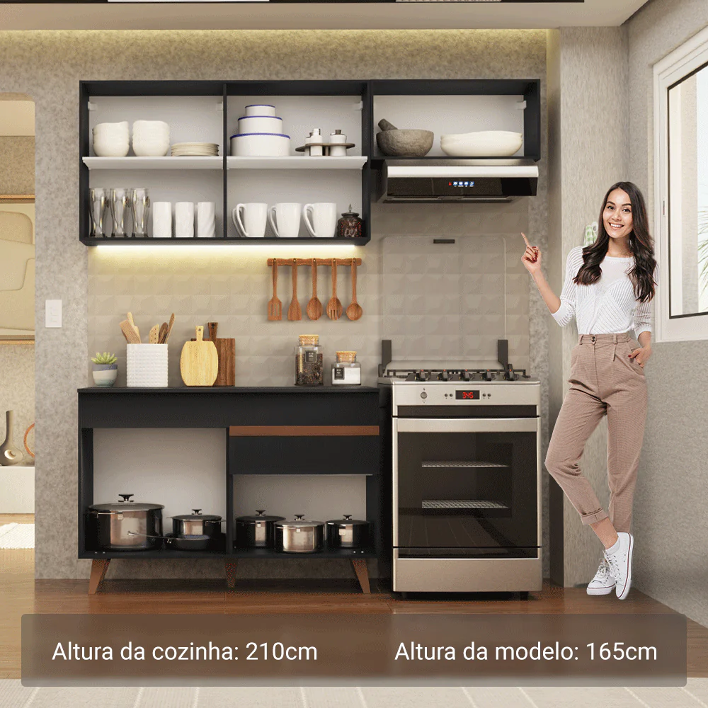 Armário de Cozinha Compacta 190cm Preto Reims Madesa 04 - Image 5