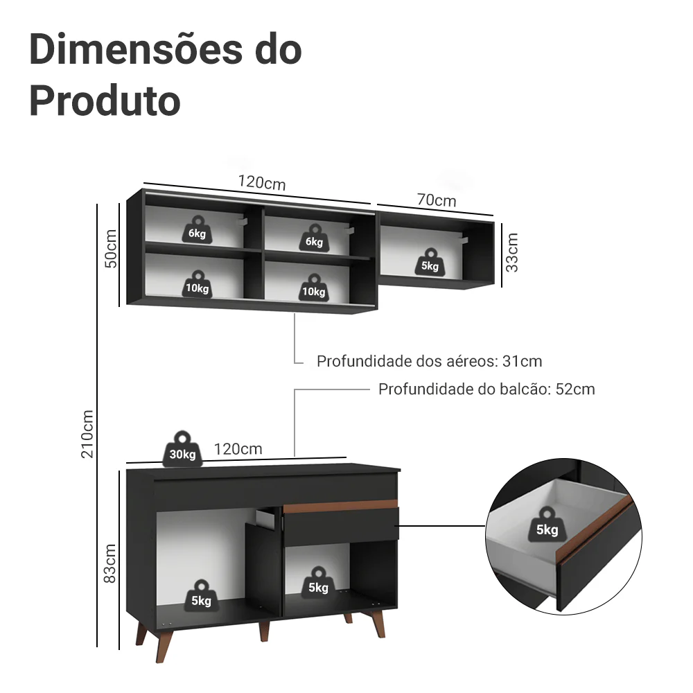 Armário de Cozinha Compacta 190cm Preto Reims Madesa 05 - Image 3