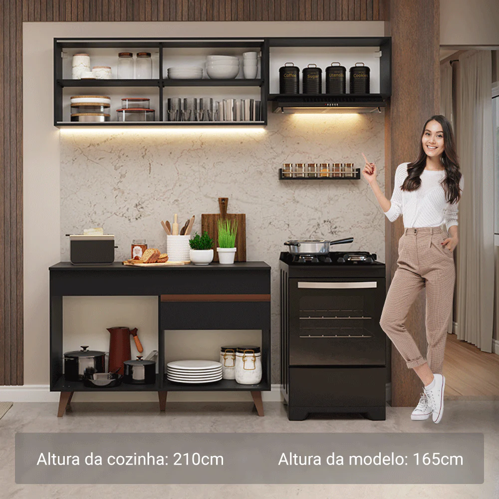 Armário de Cozinha Compacta 190cm Preto Reims Madesa 05 - Image 5