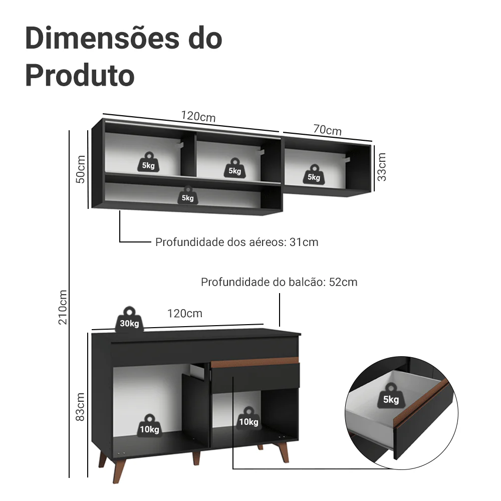 Armário de Cozinha Compacta 190cm Preto Reims Madesa 06 - Image 4