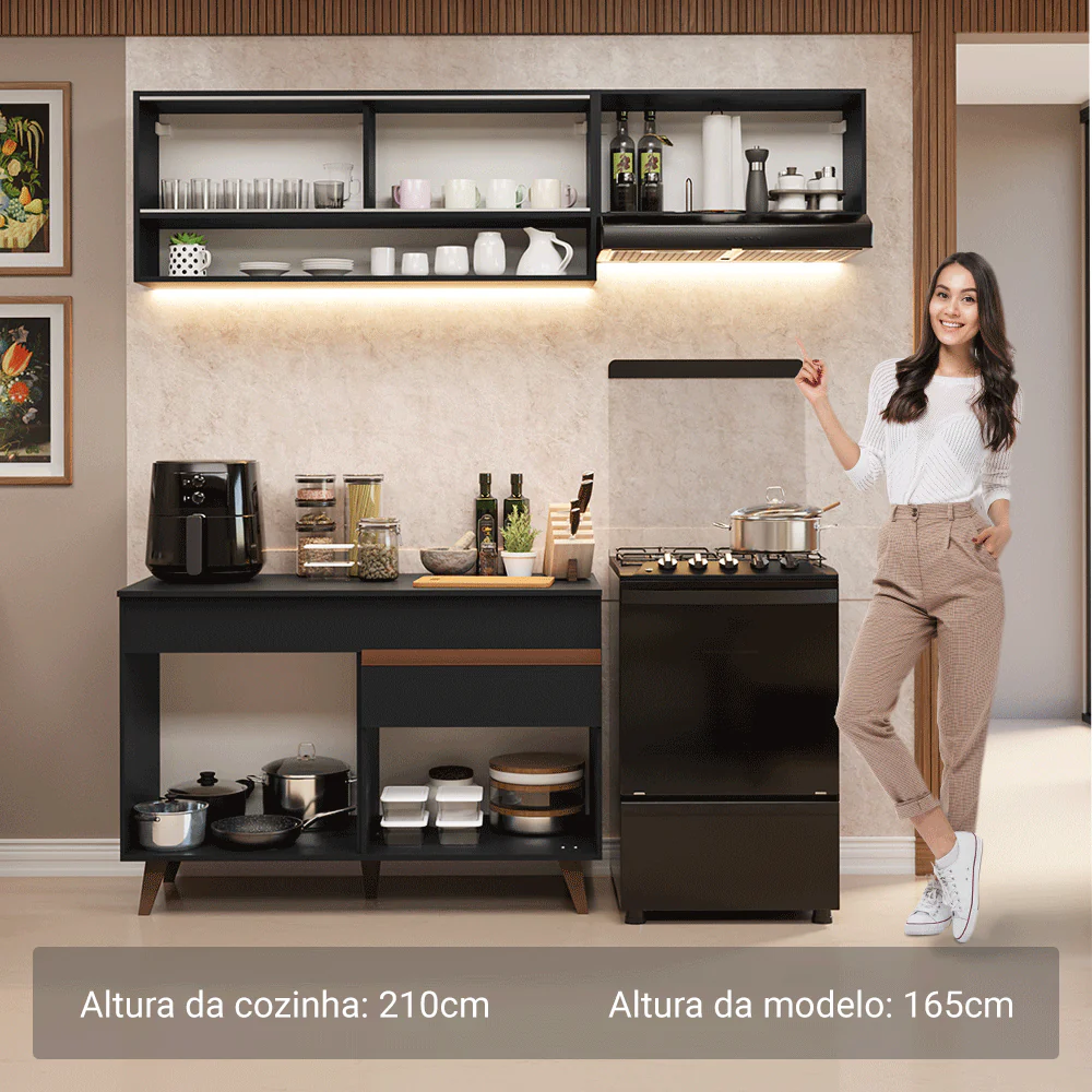 Armário de Cozinha Compacta 190cm Preto Reims Madesa 06 - Image 5