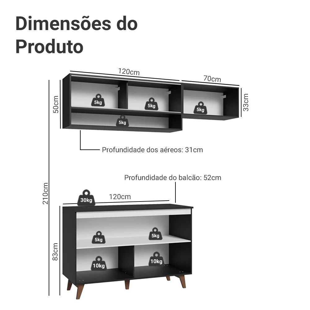 Armário de Cozinha Compacta 190cm Preto Reims Madesa 07 - Image 3