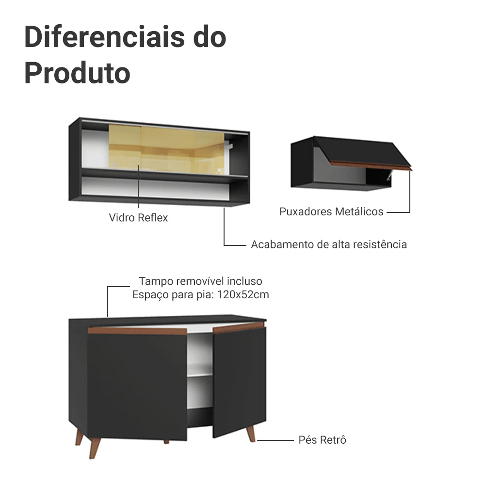 Armário de Cozinha Compacta 190cm Preto Reims Madesa 07 - Image 4