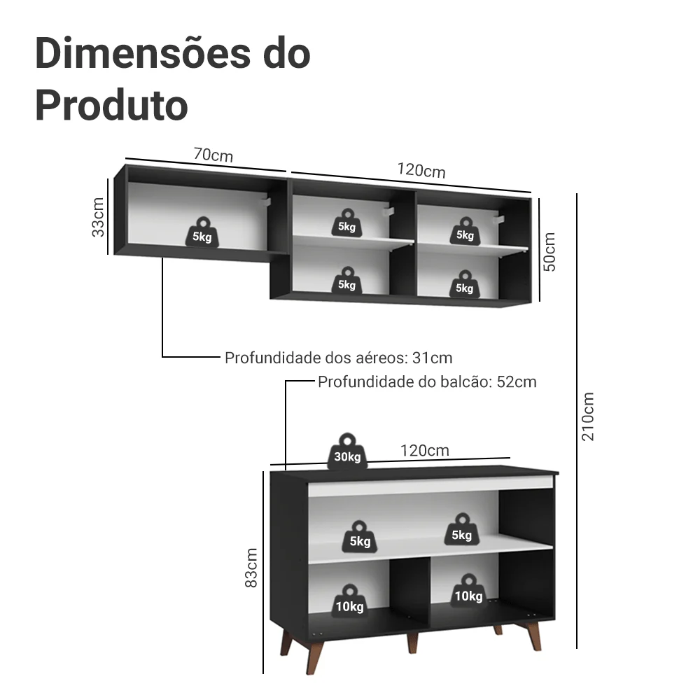 Armário de Cozinha Compacta 190cm Preto Reims Madesa 08 - Image 3