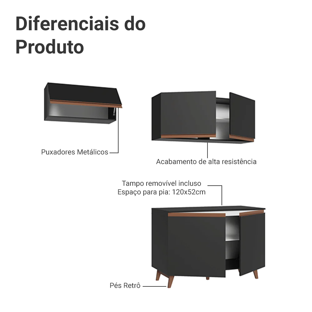 Armário de Cozinha Compacta 190cm Preto Reims Madesa 08 - Image 4