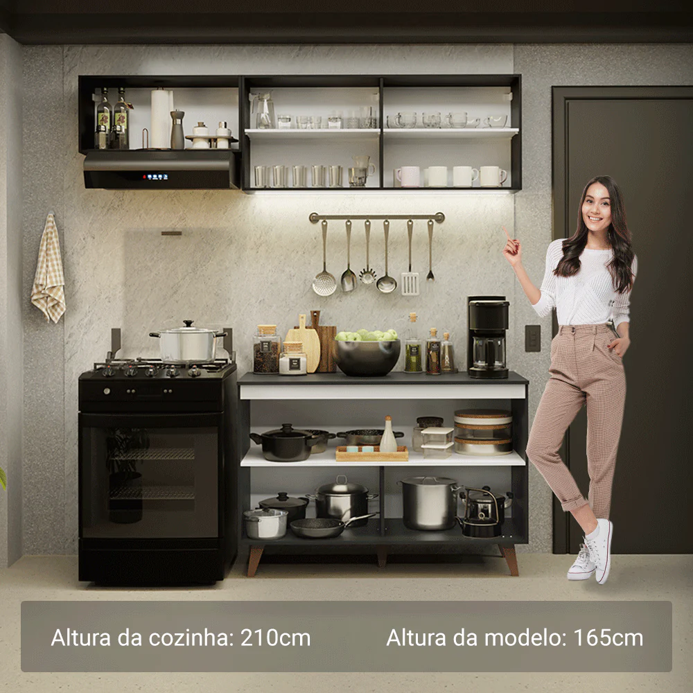 Armário de Cozinha Compacta 190cm Preto Reims Madesa 08 - Image 5