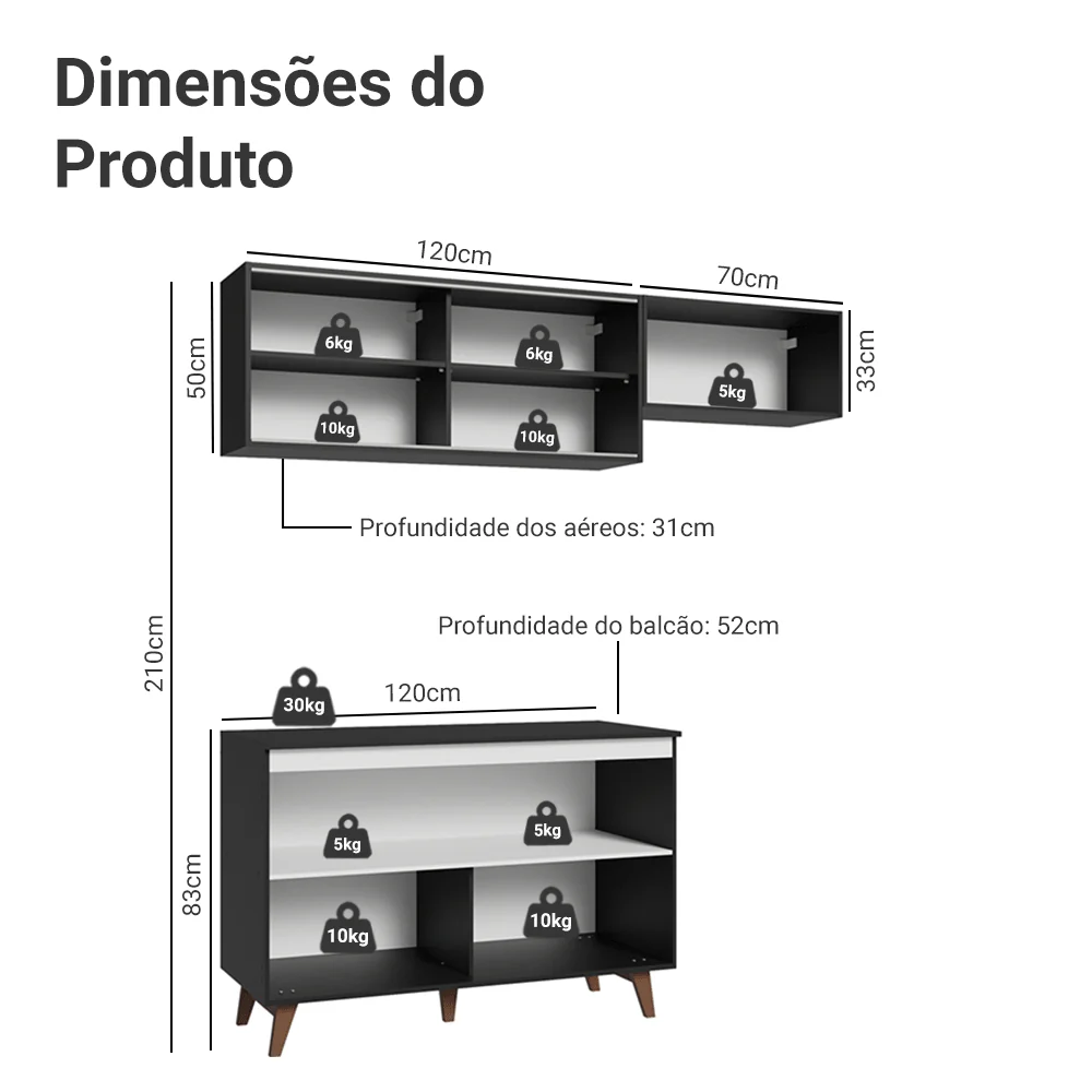 Armário de Cozinha Compacta 190cm Preto Reims Madesa 09 - Image 3
