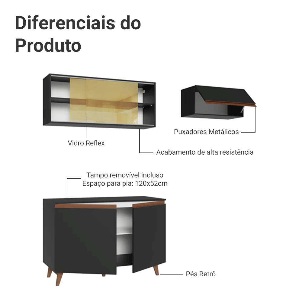 Armário de Cozinha Compacta 190cm Preto Reims Madesa 09 - Image 4