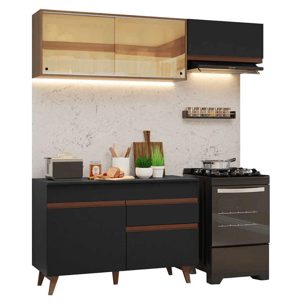 Armário de Cozinha Compacta 190cm Preto/Rustic Reims Madesa 05 - Image 2