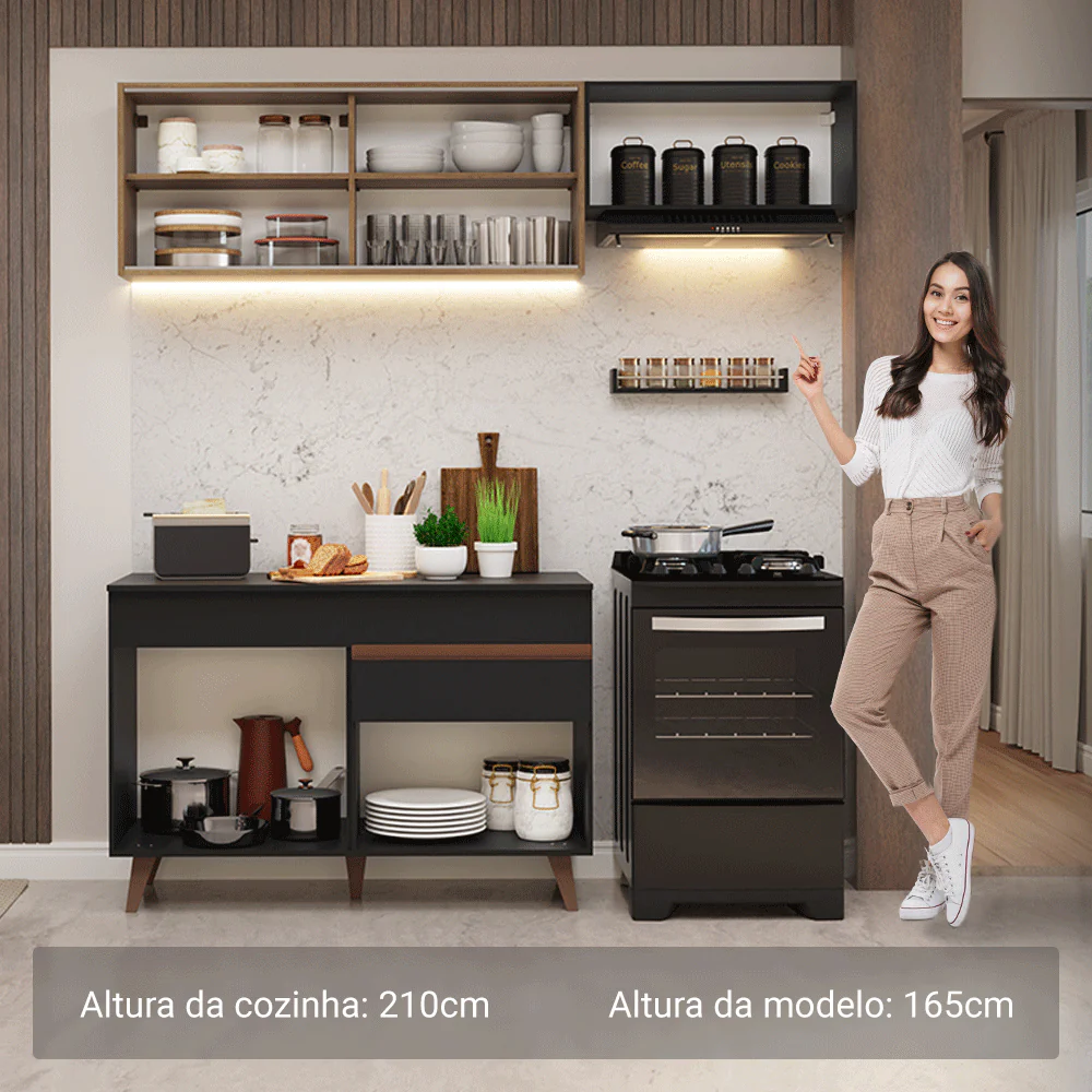 Armário de Cozinha Compacta 190cm Preto/Rustic Reims Madesa 05 - Image 5